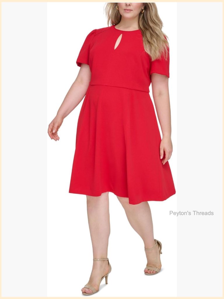 Women's Belted Fit And Flare Midi Sheath Dress
